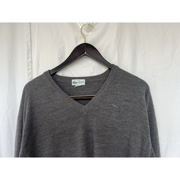 VTG 80s The Lacoste Club V-Neck Pullover Sweater Wool Blend Gray Men’s Size XL - Picture 2 of 7